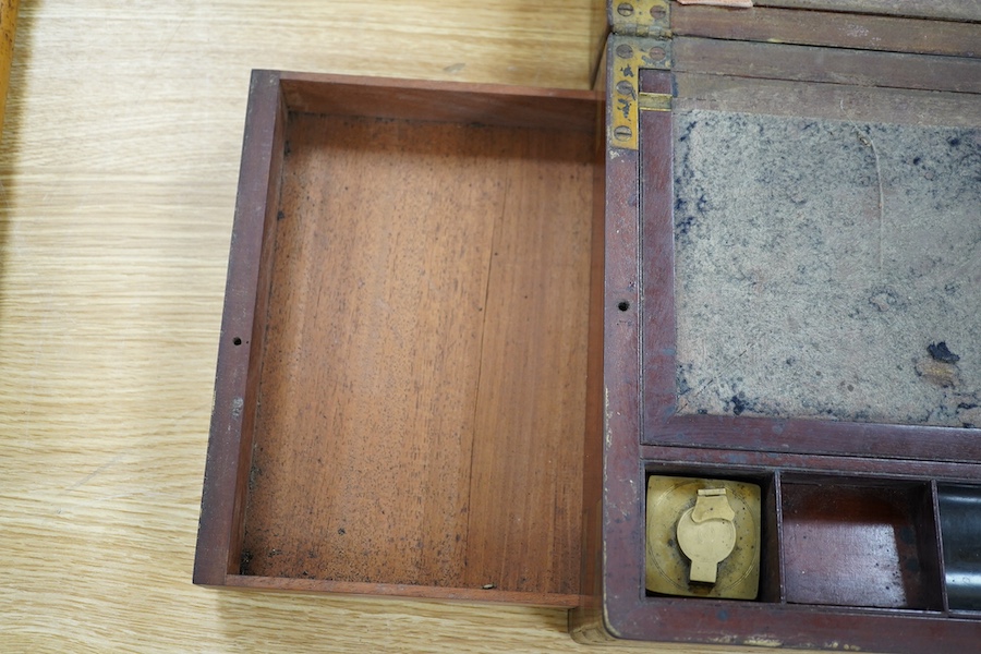 A Victorian brass bound mahogany writing slope, 50.5cm wide. Condition - poor